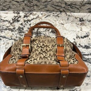 Michael Kors Brown and Tan monogram luggage tote Handbag